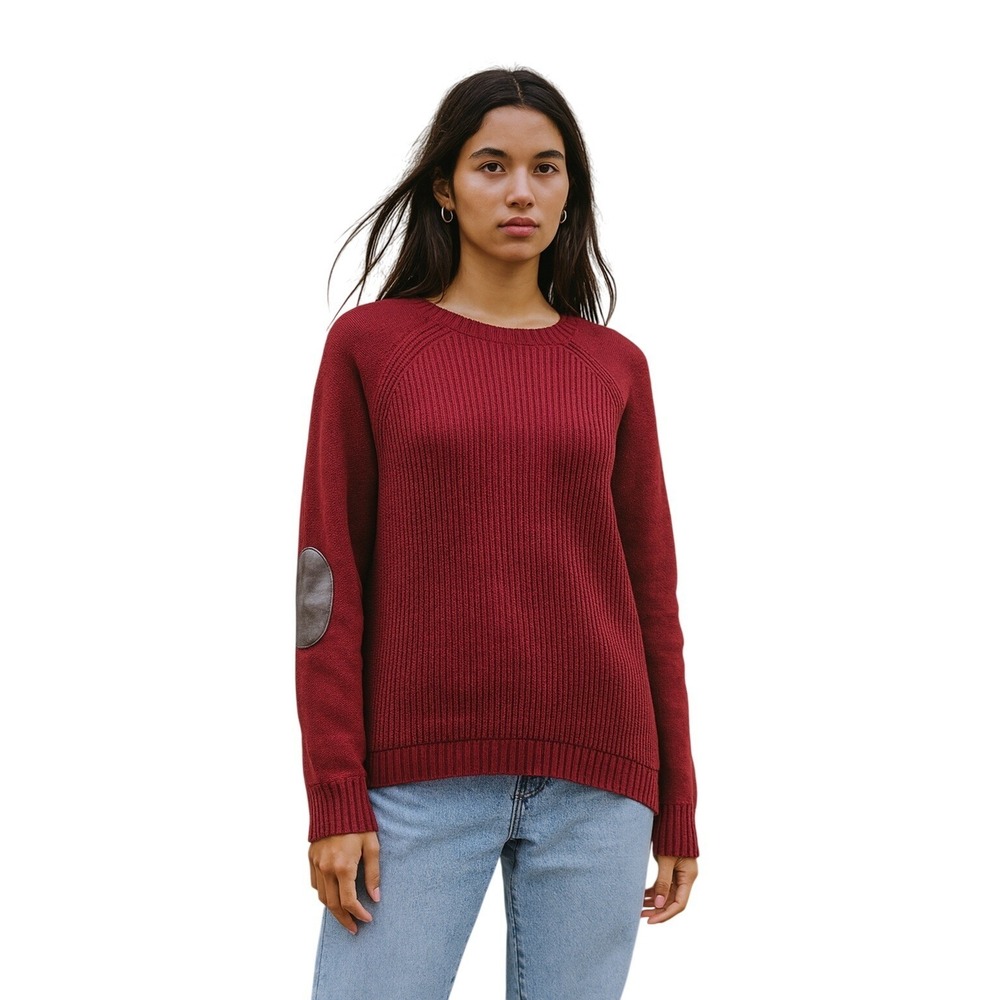 J. Crew 100% Wool Sweater Women's Size Large Leather Patches Relaxed Fit‎ Knit